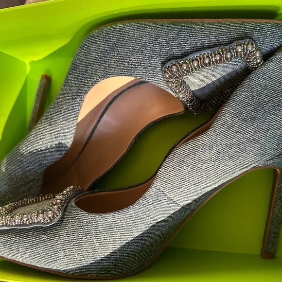 Sam Edelman Denim Pointed-Toe Beaded Stiletto Heels - Blue - Picture 3 of 7